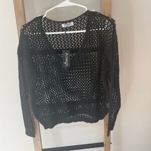 Aimage Black Mesh Sweater S NWT